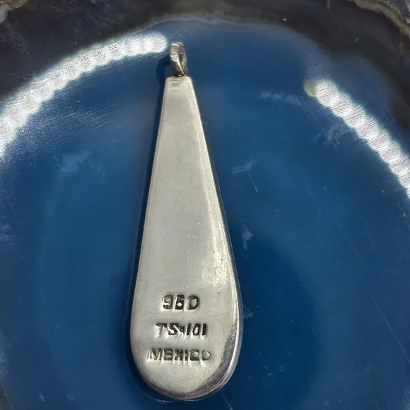 Taxco Lapis & Malachite Teardrop Pendant Hallmark 950 TS-101 Mexico - Picture 3 of 9